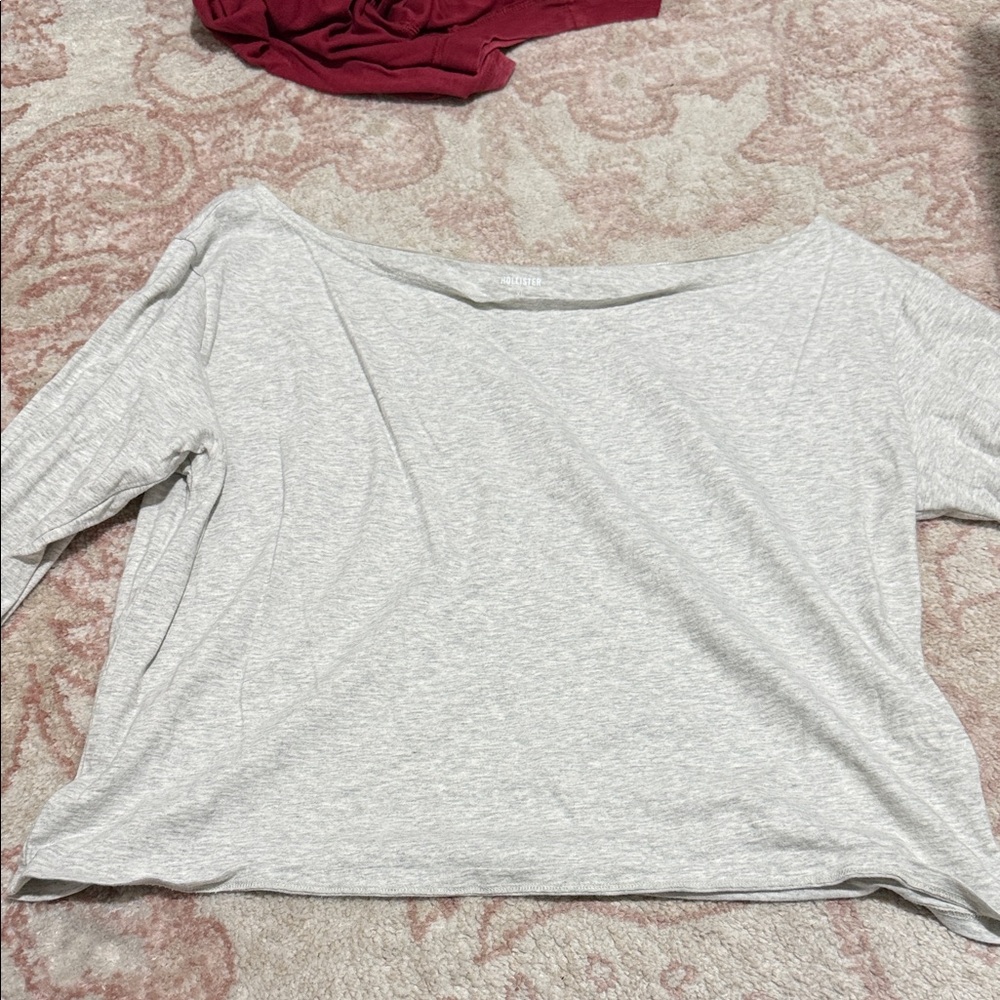 Hollister Light Gray Off-Shoulder Top
